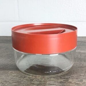 Vintage PYREX CANISTER Rust orange Lid GLASS STORAGE Container See-N-Store MCM